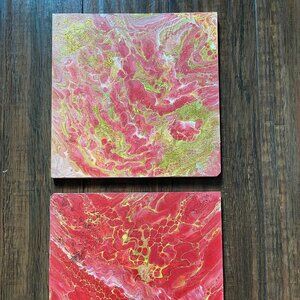 Collection "Golden Autumn" of Two Original Acrylic Paintings on MDF Tiles 9"x9"